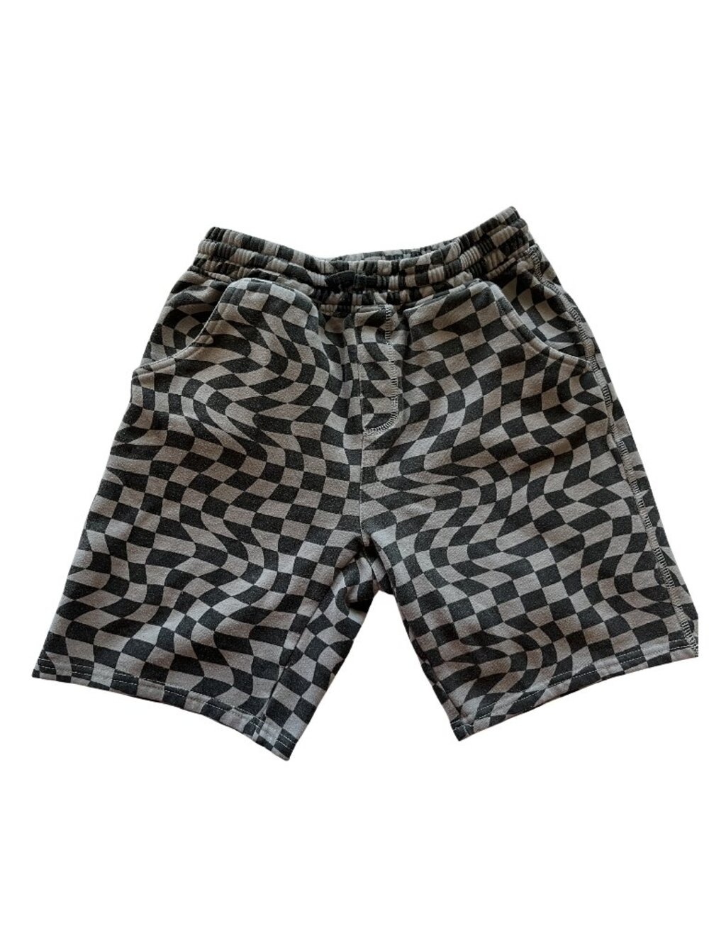 FabKids Boys Checkerboard Knit Shorts Size L | Black Gray Drawstring